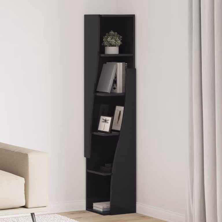 Scaffale angolare mobile vidaXL in legno ingegnerizzato nero per soggiorno L/P/H: 27,5 x 27 x 140 cm