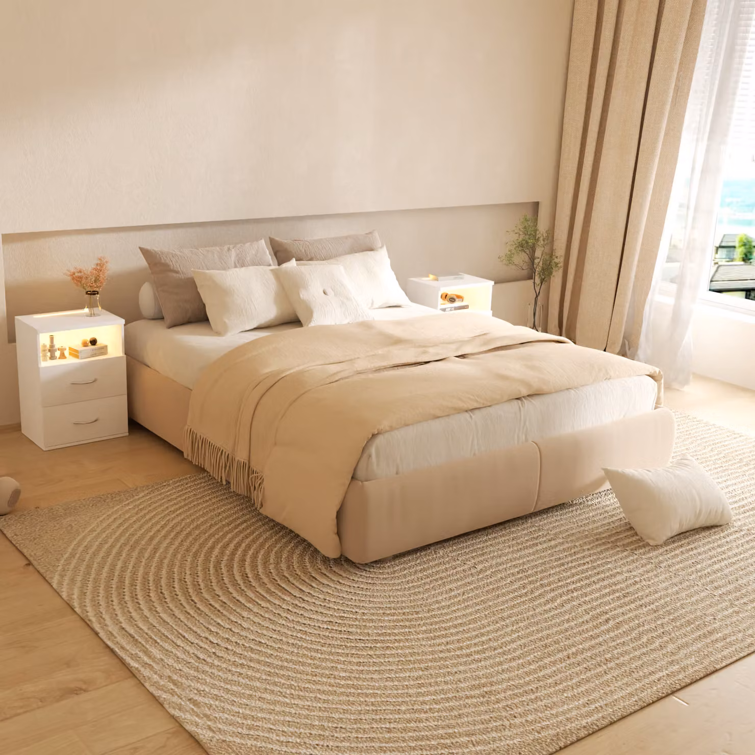 Comodino CASARIA Bianco Moderno con Illuminazione Integrata L/P/H: 55 x 40 x 28 cm – 2