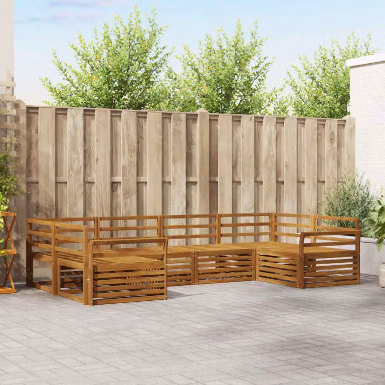 Set di divani da esterno vidaXL in legno di acacia massello marrone, 6 pezzi con cuscini inclusi, design moderno a forma di L per giardino e terrazza