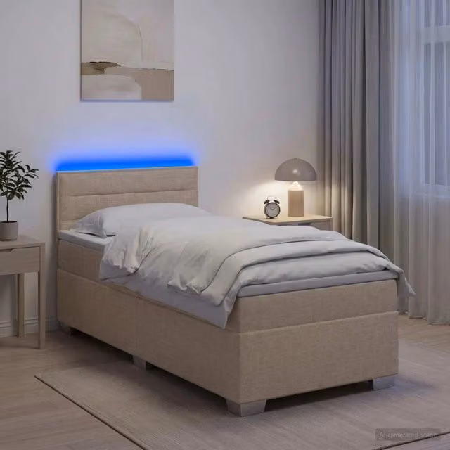 Letto con Box Spring, Materasso e LED Crema 80 x 200 cm Tessuto 3451810