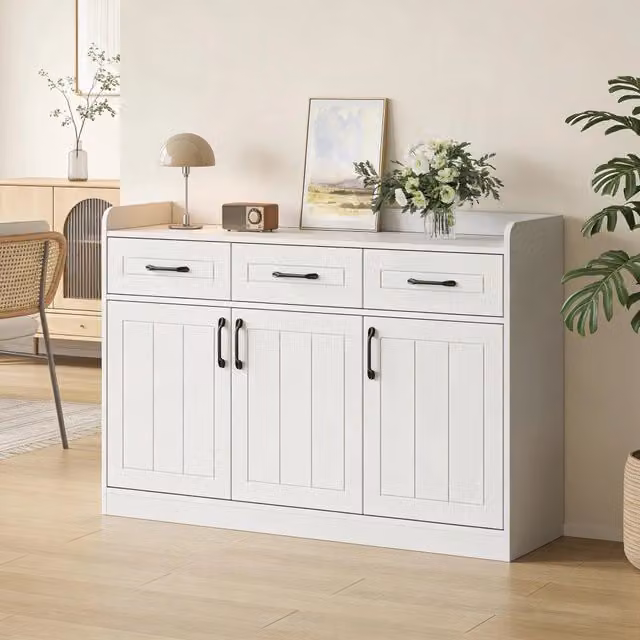 Credenza moderna WISHDOR per soggiorno e sala da pranzo, finitura opaca a righe, L: 120 cm, P: 35 cm, H: 80 cm