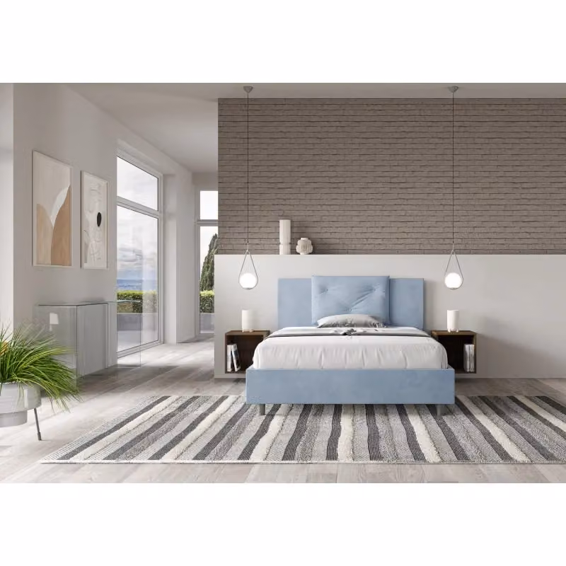 Letto Matrimoniale alla Francese Appia Ityhome con Contenitore in Microfibra Azzurro L/P/H: 150 x 200 x 110 cm – 2