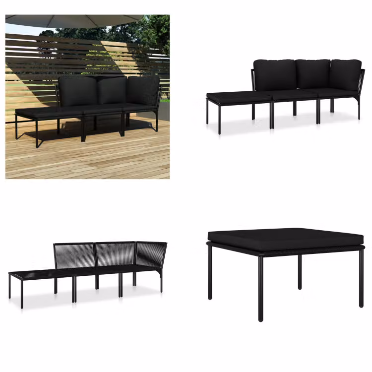 vidaXL Set salotto da giardino 3 pezzi con cuscini in PVC nero - Set salotto da giardino - Set salotto da giardino - Set salotto da esterno - Set salotto da esterno