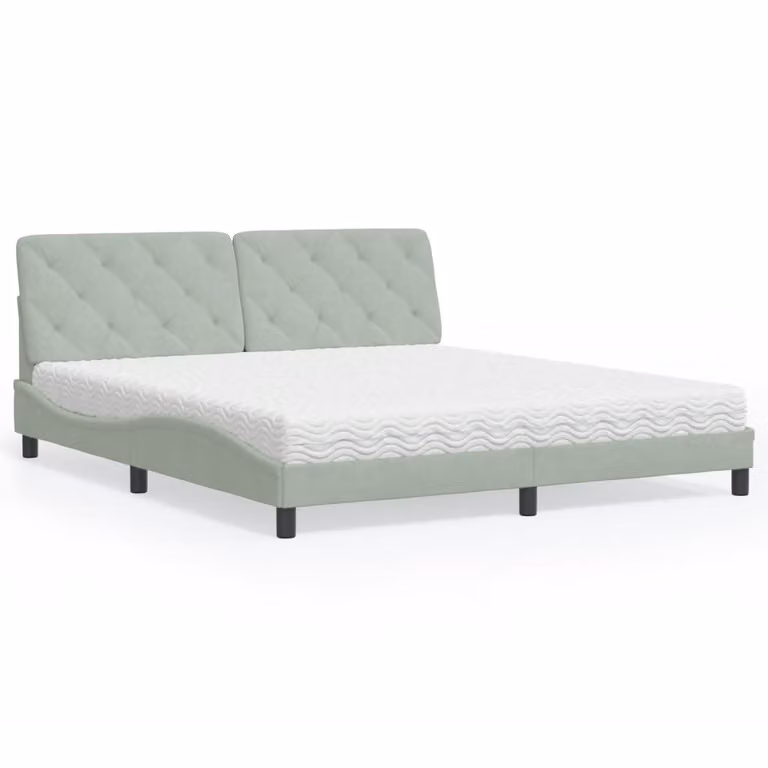 Letto con Materasso vidaXL in Velluto Grigio Chiaro e Bianco, Dimensioni: 180 x 200 cm