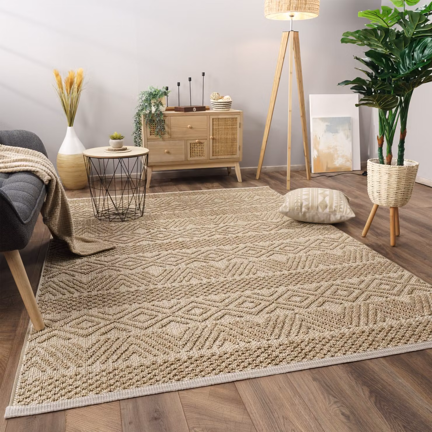 Tappeto Munico beige con design geometrico e minimalista in fibra di juta e sintetica L: 150 cm, P: 80 cm