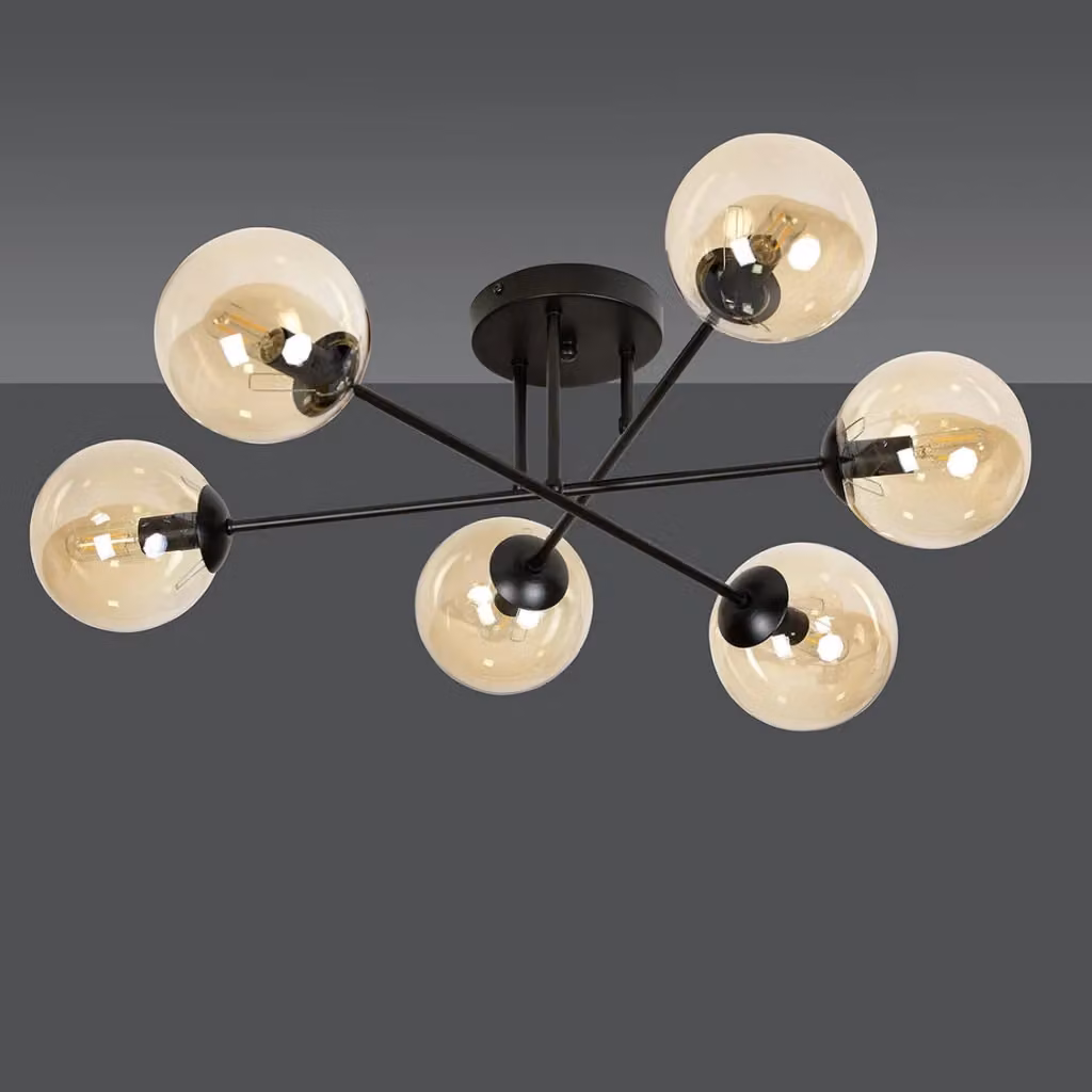 Plafoniera Emibig Brendi in metallo e vetro nera e marrone con 6 lampadine E14, diametro 75 cm – 2