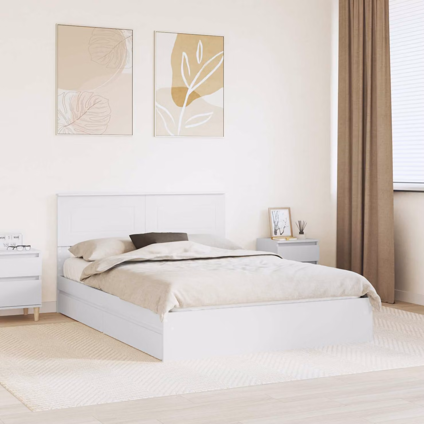 Letto con Contenitore vidaXL Bianco in Legno Ingegnerizzato L/P: 140 x 190 cm
