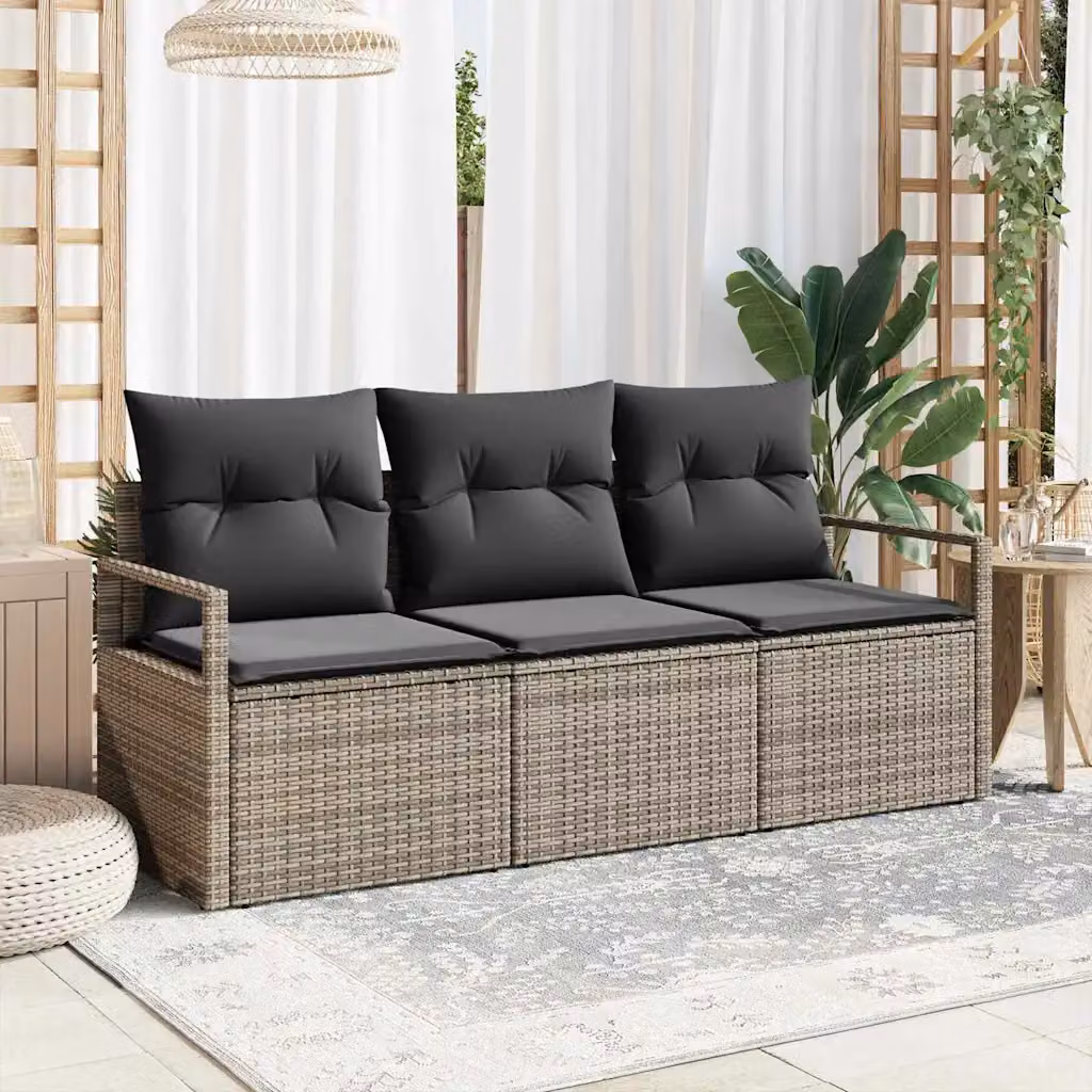 Set Divano da Giardino a L vidaXL in Polyrattan Grigio con Cuscini e Struttura in Acciaio – 1