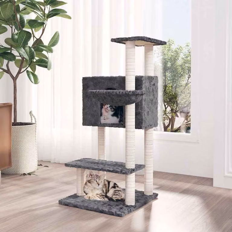 Albero per gatti vidaXL con tiragraffi in sisal, colore grigio, Altezza: 108,5 cm