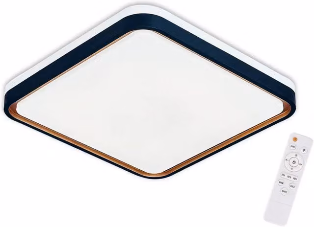 Plafon LED Tellus LÚZETE, design moderno quadrato, regolabile con telecomando, colore nero e oro, 58W