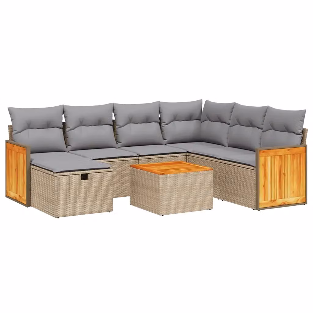 vidaXL Set Divano da Giardino 8 pz a Forma di L con Cuscini Beige e Grigio in Polyrattan e Acciaio – 2