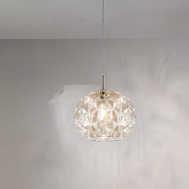 Lampada a sospensione moderna Meteora Perenz Illumina in metallo oro e vetro ambra con attacco E27