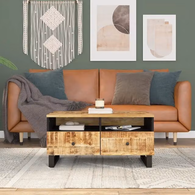 Tavolino da soggiorno moderno vidaXL in legno di mango e metallo marrone L: 80 cm, P: 54 cm, H: 40 cm – 1