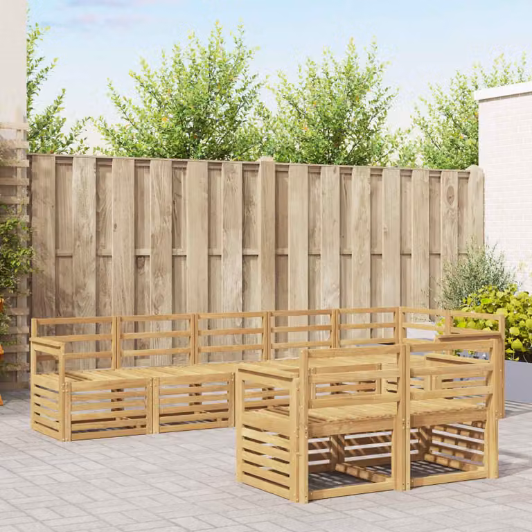 Set di divani da esterno vidaXL 8 pz in legno di acacia massello con cuscini bianchi a forma di L per giardino e terrazza