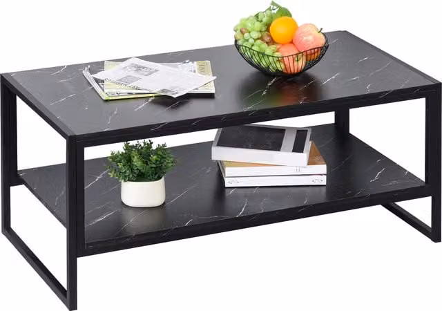 Tavolino da salotto moderno Aosom con scaffale in MDF e acciaio, colore nero – 1