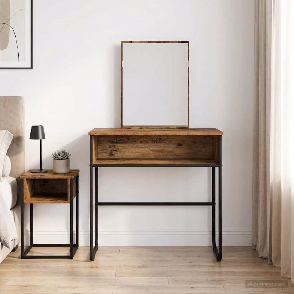 vidaXL Tavolo da Trucco Moderno con Scaffale in Legno Antico Marrone L: 81 cm, P: 40 cm, H: 131 cm