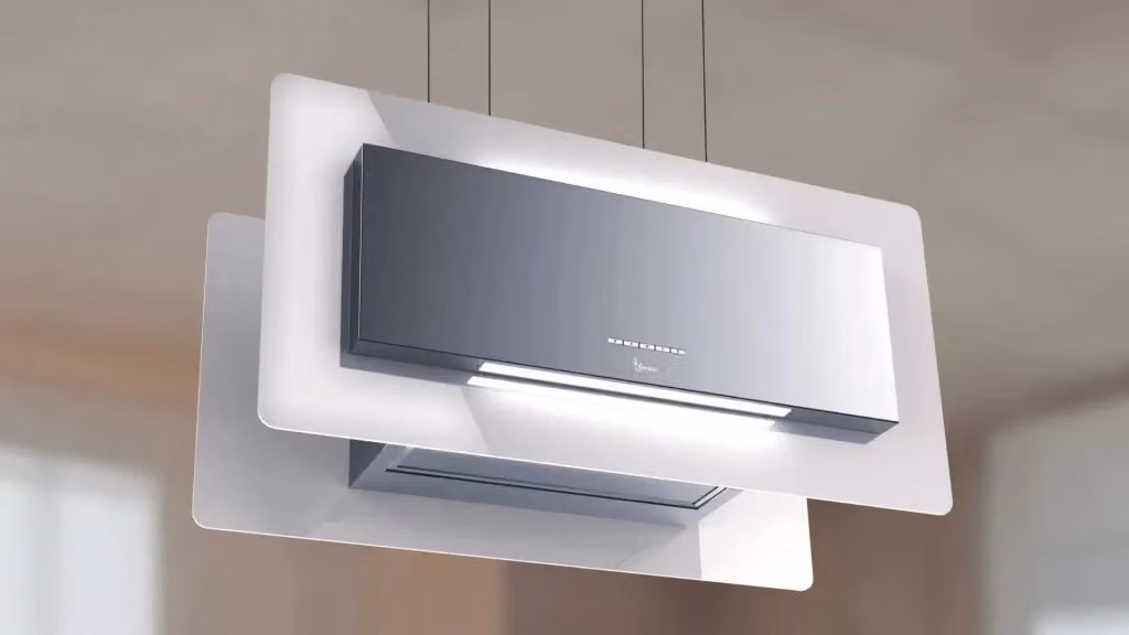 Cappa da soffitto Baraldi Trisia in acciaio inox e vetro bianco con aspirazione da 800 m3/h e controllo tramite app – 2
