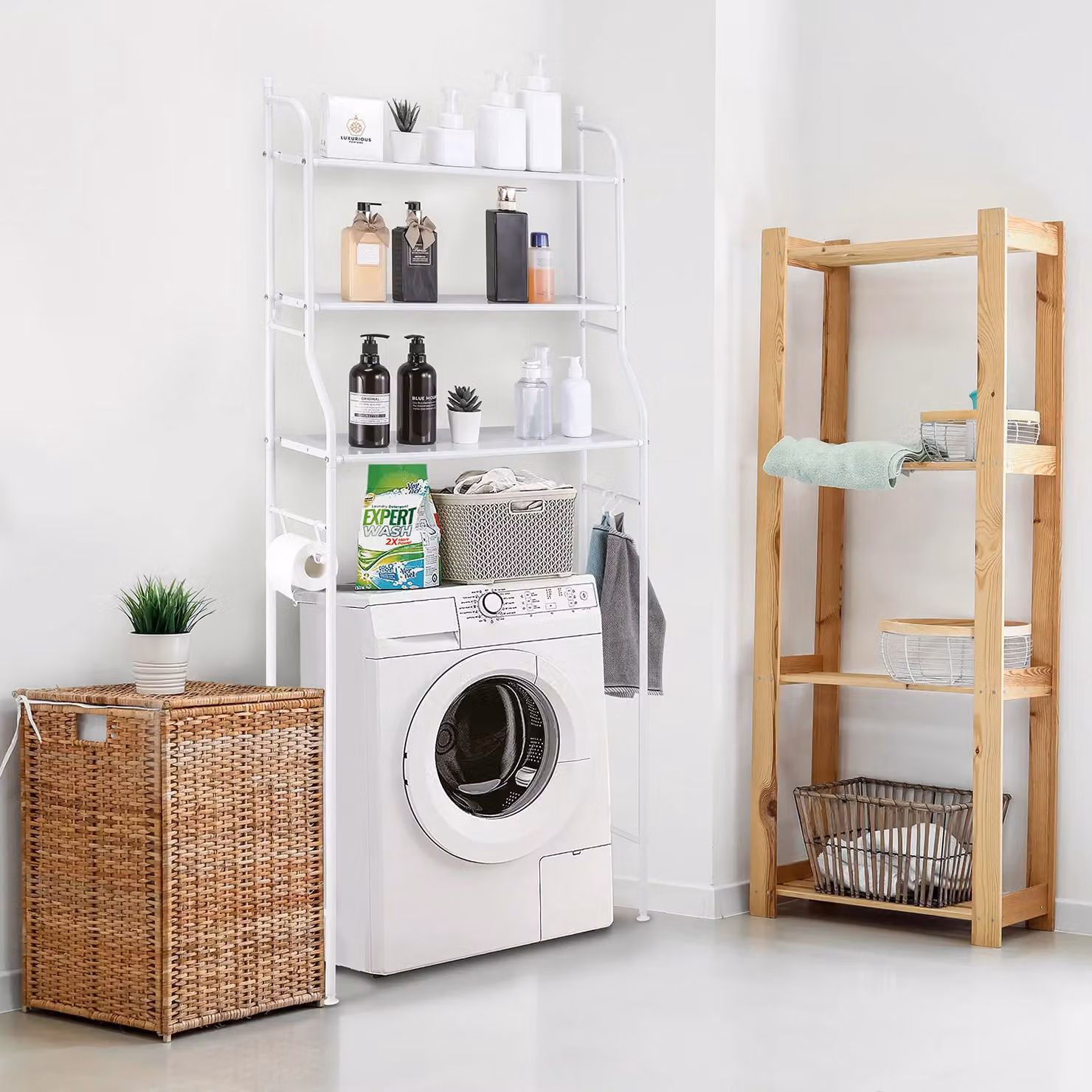 Scaffale Multiuso Salvaspazio Eliza Vestiamo Casa in metallo Bianco H 152 x L 66 x P 25 cm – 2