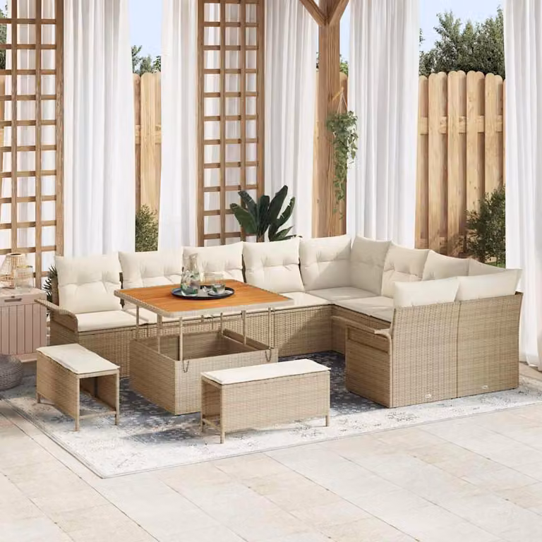 Maison Exclusive - Set di divani da giardino, 12 pezzi, color beige, in rattan sintetico