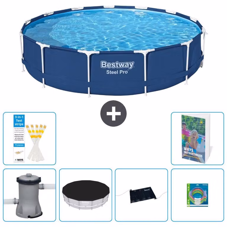 Piscina gonfiabile Bestway Steel Pro, rotonda, dimensioni 396x84 cm, composta da 5 parti, modello S211