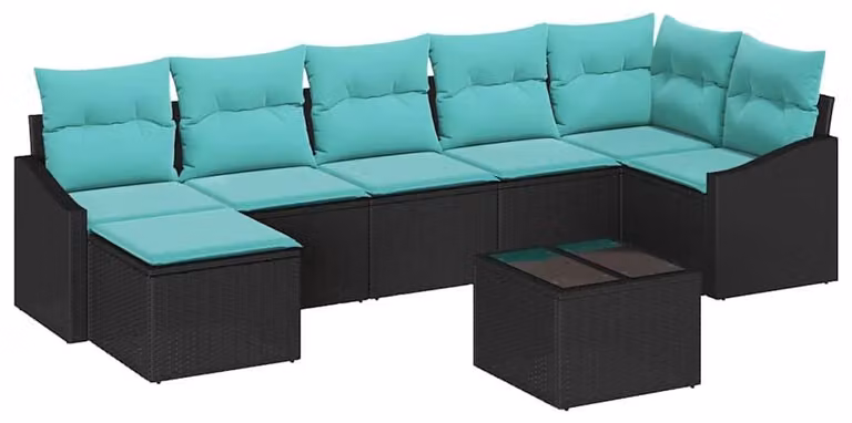 Set di divani con cuscino 8 pcs Nero polyrattan