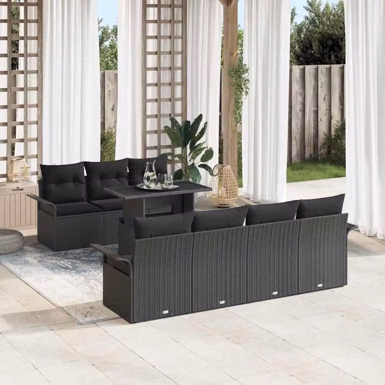 Maison Exclusive - Set da giardino composto da 8 pezzi. Colore: nero. Materiale: rattan sintetico