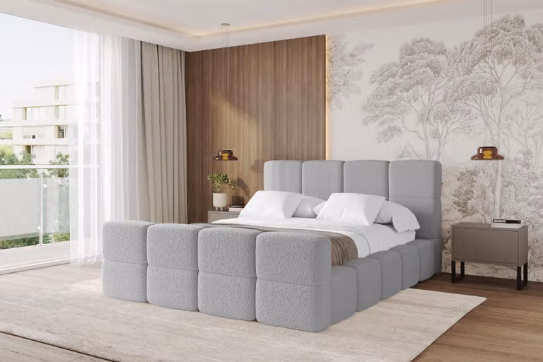 Letto imbottito ALTDECOR con contenitore - NATA-Z 140x200 grigio chiaro, letto con testiera, letto contenitore senza materasso, letto matrimoniale con spazio contenitivo