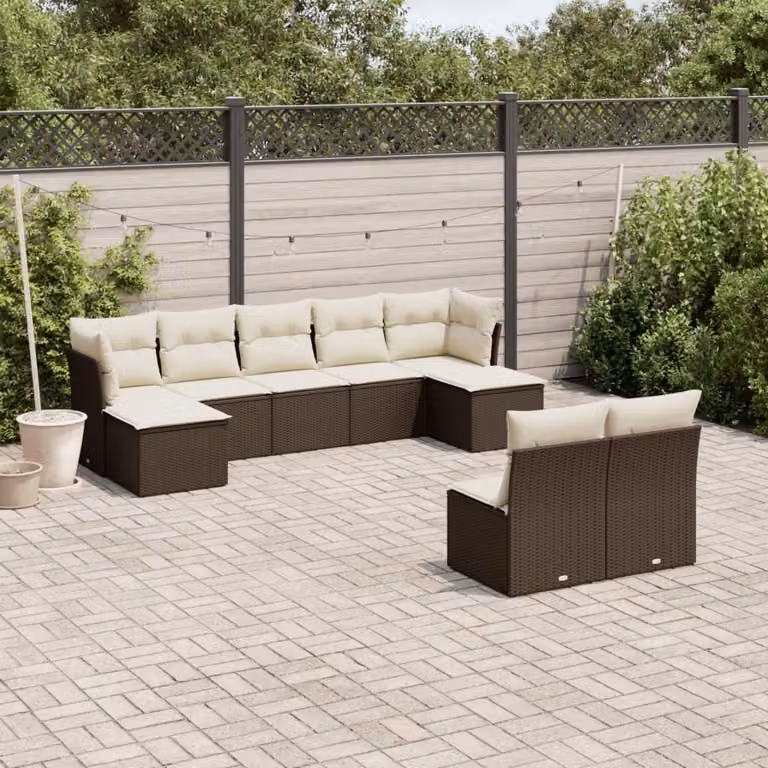 Maison Exclusive - Set Divani da Giardino 9pz con Cuscini Marrone in Polyrattan