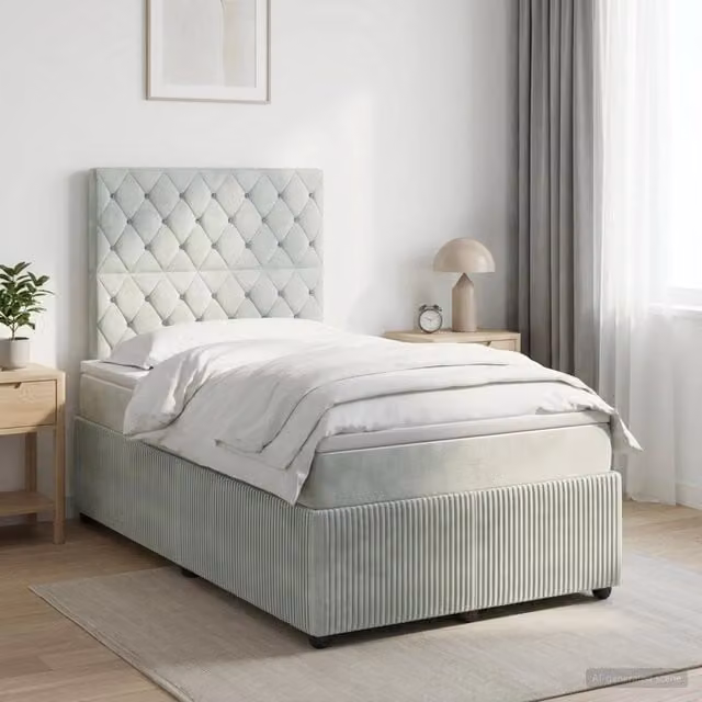 Letto box spring con materasso vidaXL in tessuto grigio chiaro e bianco L/P: 120 x 200 cm – 1