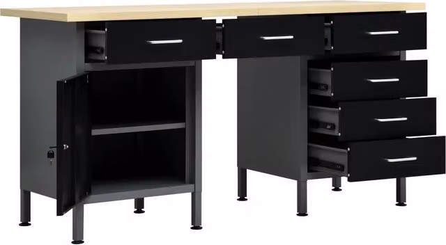Banco da lavoro regolabile in altezza vidaXL in acciaio e legno, nero e grigio, L/P/H: 160 x 60 x 85 cm – 1