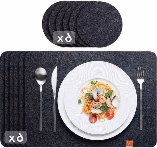Set da tavola in plastica color antracite, 12 pezzi, 44x32 cm