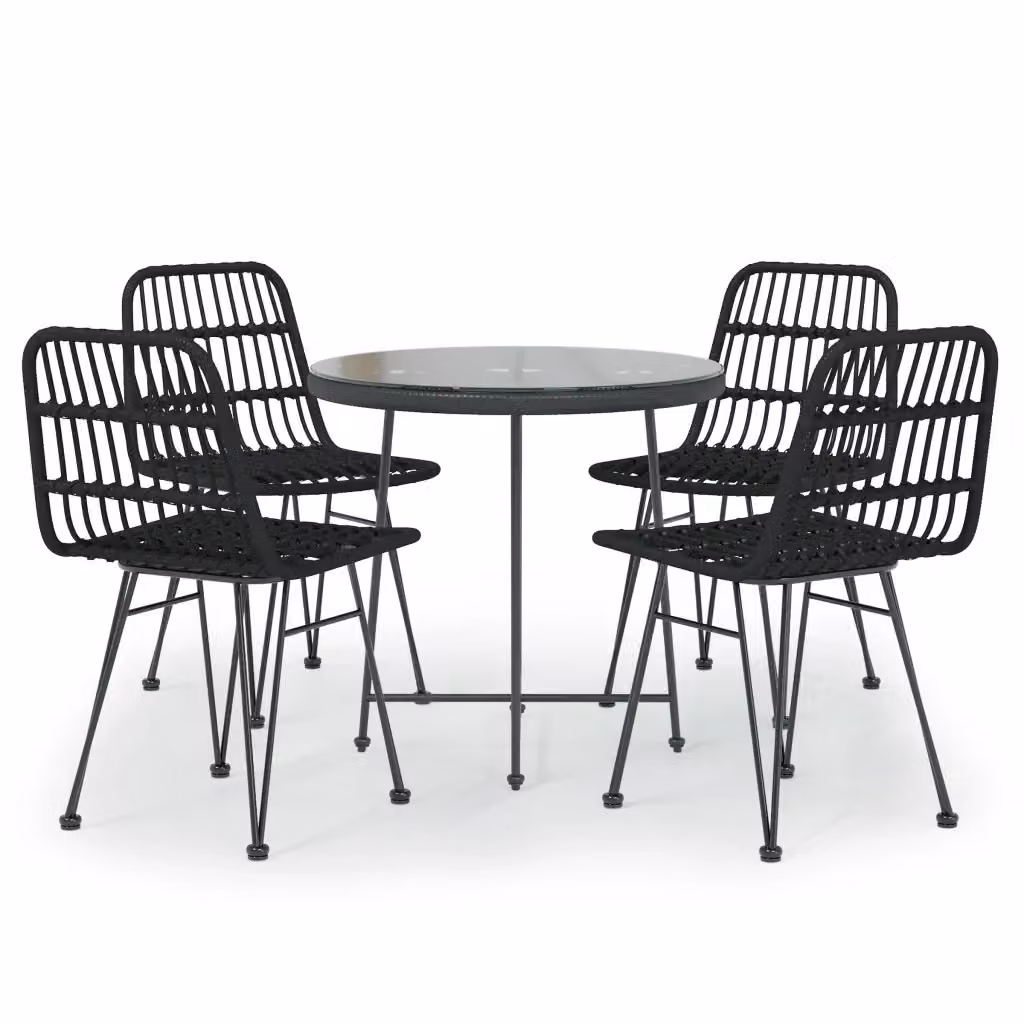 Set da pranzo da giardino vidaXL in polyrattan nero con tavolo rotondo in vetro, 5 pezzi