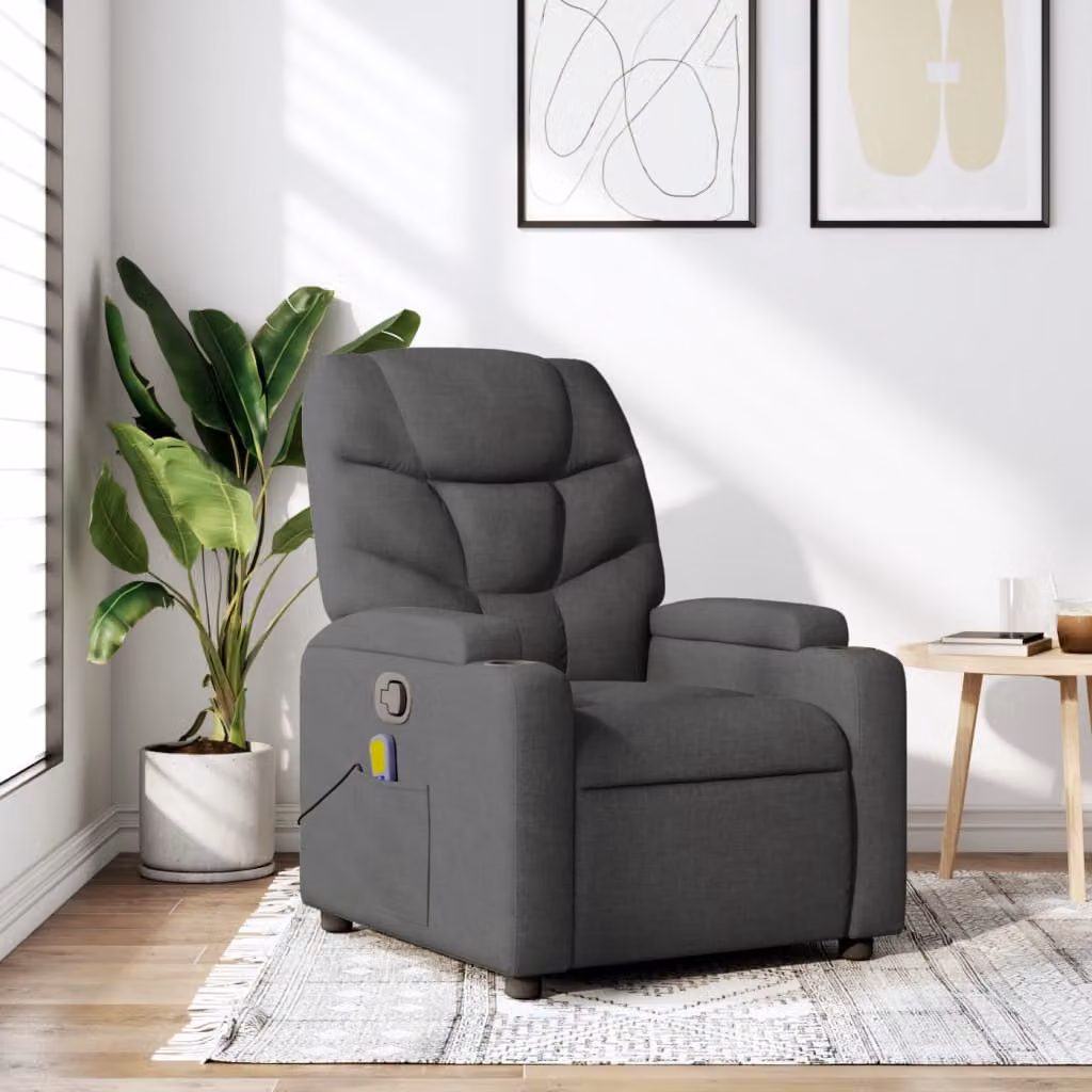 vidaXL Poltrona reclinabile relax in tessuto grigio con braccioli e struttura moderna
