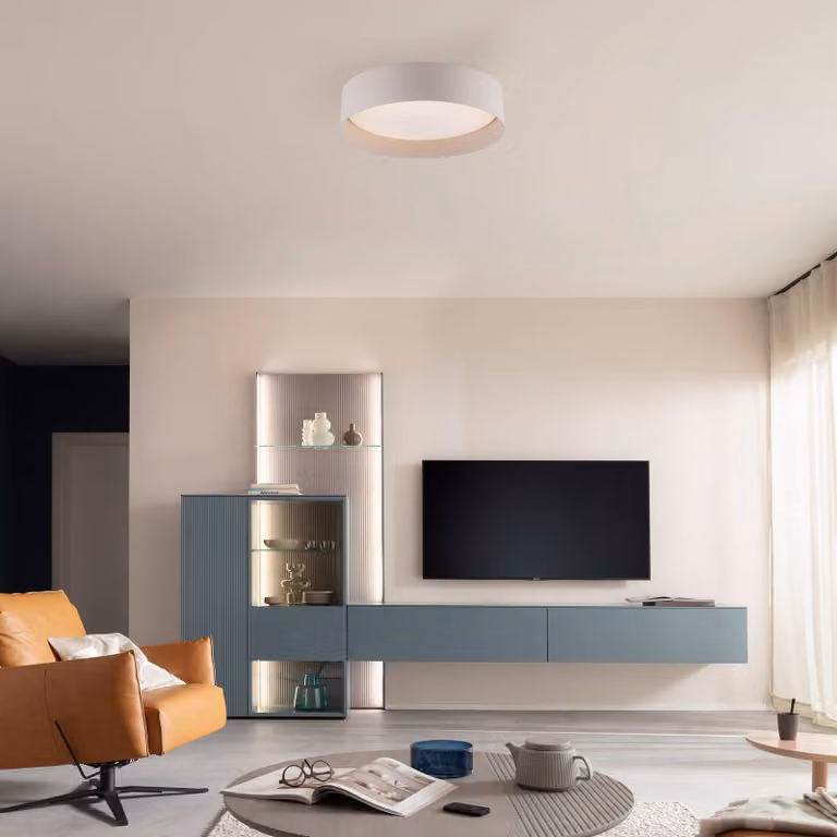 Schöner Wohnen Plafoniera soffitto TAVOLI, dimmerabile, Crema / Ambra, Soggiorno / Sala da pranzo, Metallo, Plafoniera