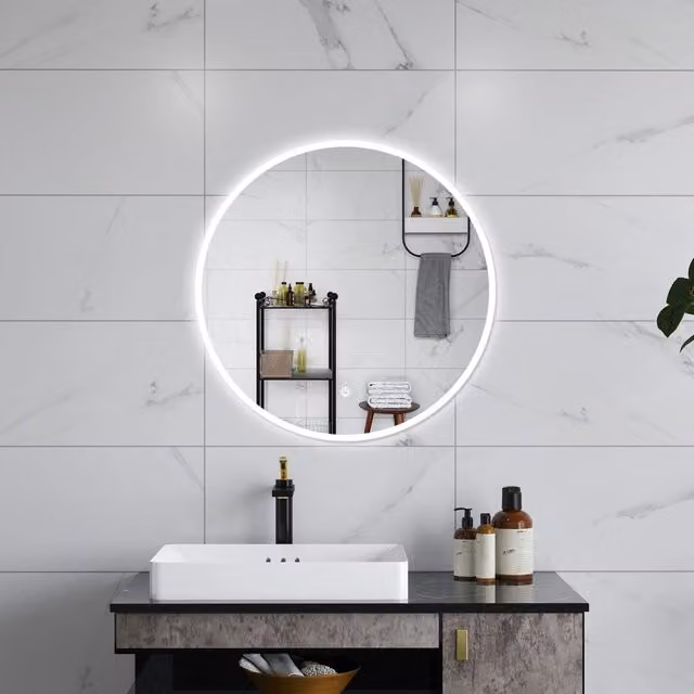 AICA Specchio da bagno quadrato con LED, dimmerabile e funzione antiappannamento, L: 80 cm, H: 80 cm