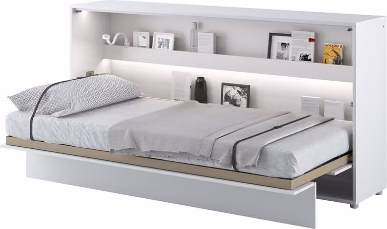 MEBLINI Armadio Letto Concept - Letto a parete con rete a doghe - Letto pieghevole con armadio - Letto pieghevole a parete - Letto Murphy - Letto armadio - BC-06 - 90x200cm Orizzontale - Bianco lucido/bianco