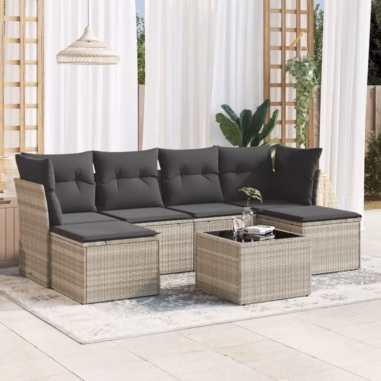 Maison Exclusive - Set da giardino 7 pezzi con cuscini Grigio chiaro Polyrattan