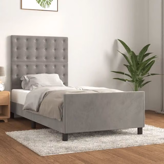 Giroletto vidaXL in Velluto Grigio con Struttura Imbottita e Doghe in Legno L/P/H: 100 x 200 x 128 cm – 1