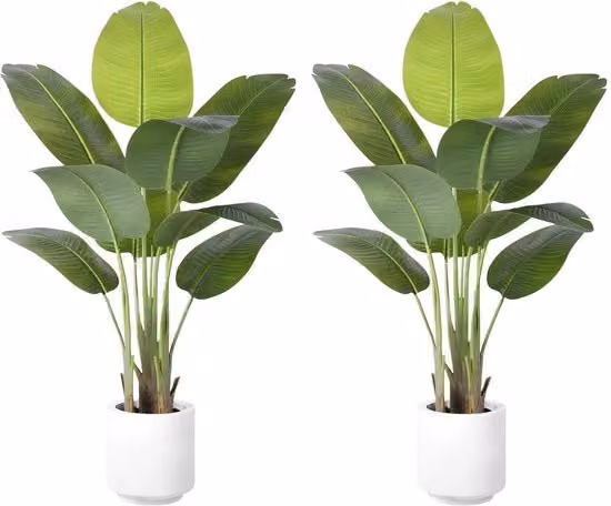 Due pezzi di piante artificiali di paradisiera 120 cm grandi come vere con 9 foglie artificiali come vere con vaso bianco piante grandi per decorazione di casa ufficio camera da letto bagno giardino