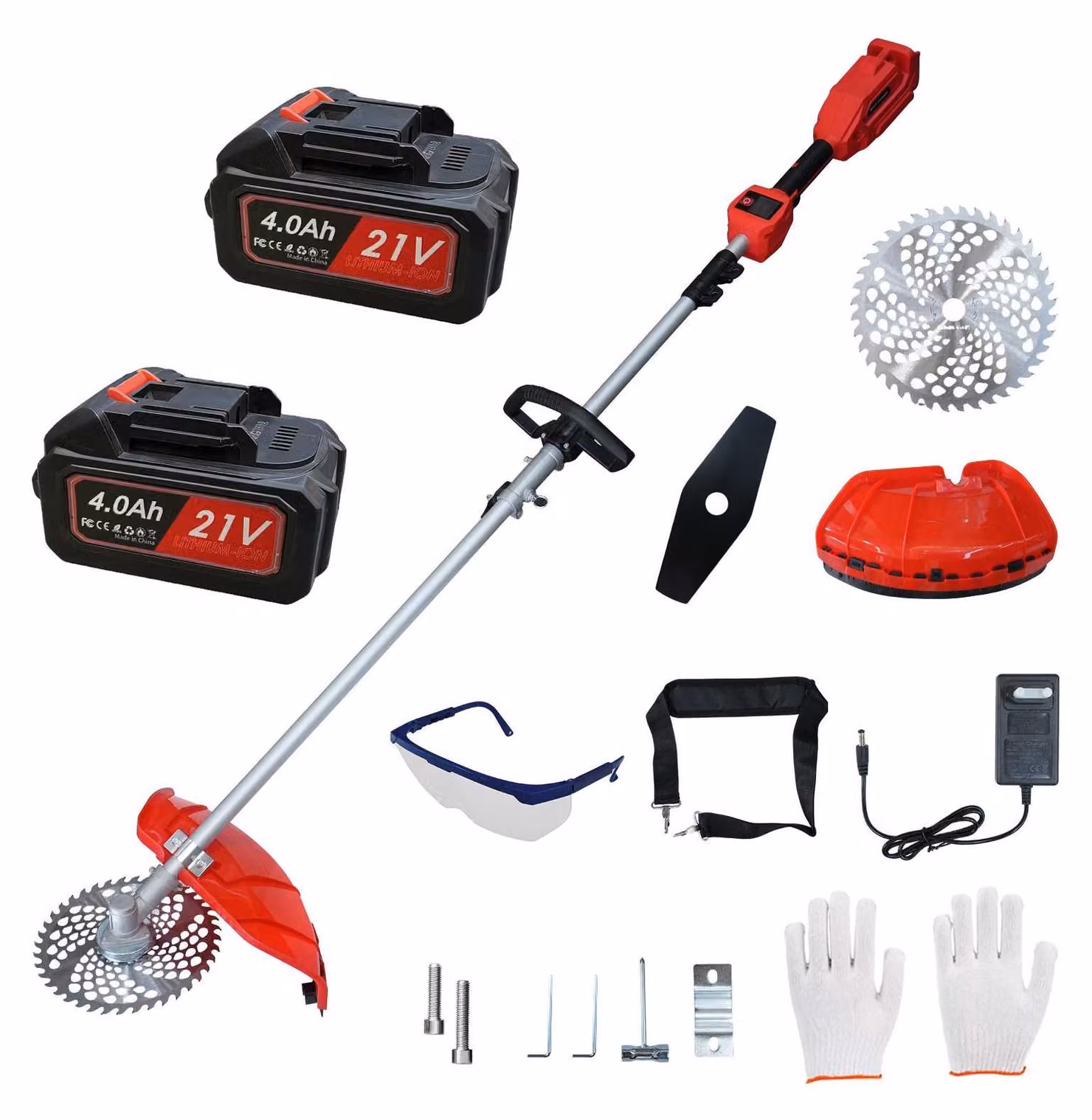 Tagliasiepi a batteria Zimilo, 700W, con 2 batterie da 4.0Ah, tagliaerba senza spazzole da 21V, decespugliatore a motore a 3 stadi con 2 lame, asta telescopica da 165 cm