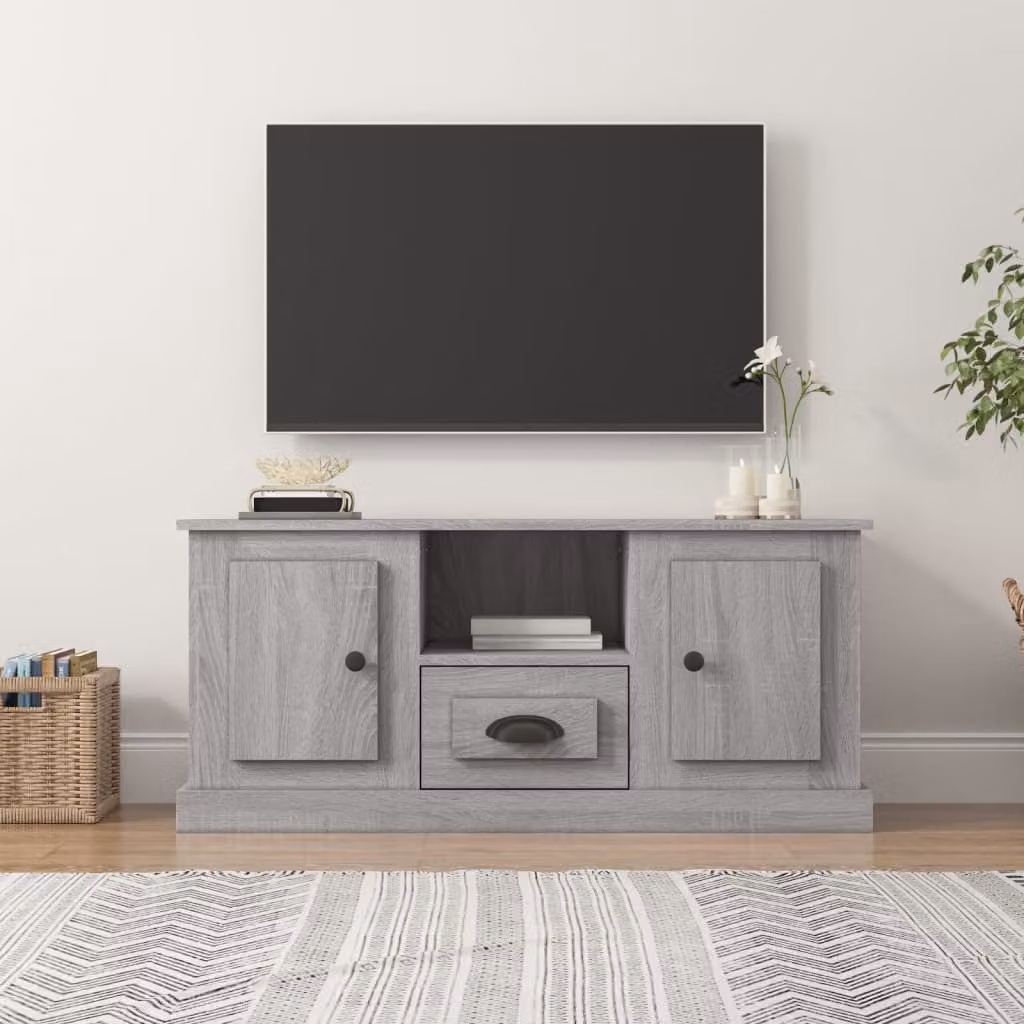 Mobile TV vidaXL moderno in legno multistrato grigio sonoma L 100 cm x P 35,5 cm x H 45 cm