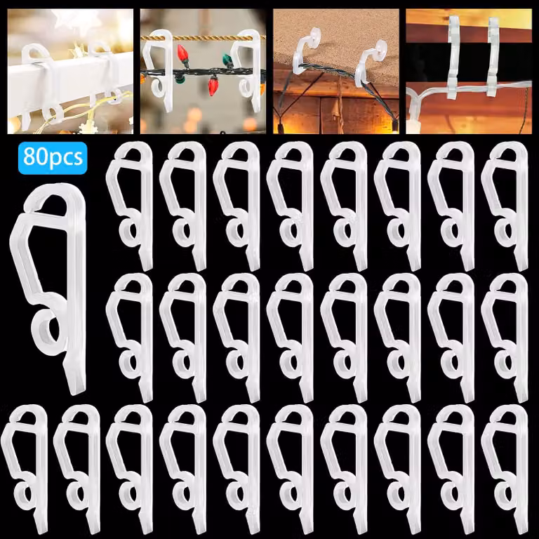 Clip per luci natalizie, 80 pezzi, in plastica, trasparenti