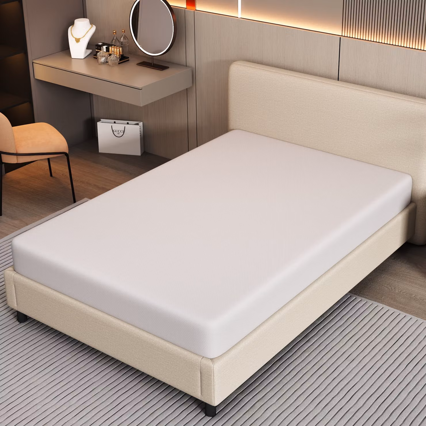 Materasso Flieks 90x200cm H3 Materasso con particelle antiscivolo e maniglie, Materasso in schiuma traspirante con rivestimento lavabile, altezza 16cm