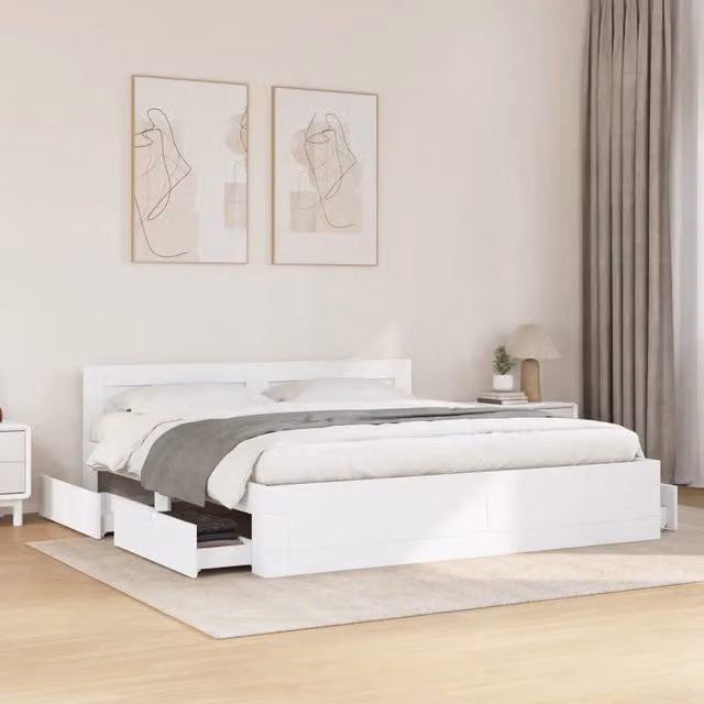 Giroletto con Testiera senza Materasso-Struttura Letto Bianco 200x200 cm 415431
