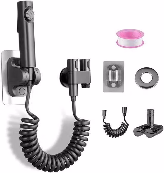 Set completo per bidet con doccetta Unyqoos® – con supporto girevole, tubo flessibile da 0,42 a 2 metri, acciaio inossidabile 304 e ABS, inclusa valvola angolare