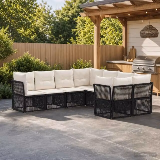 Set Divano da Giardino 8 pz 8-Numero di posti Nero polyrattan 3434446