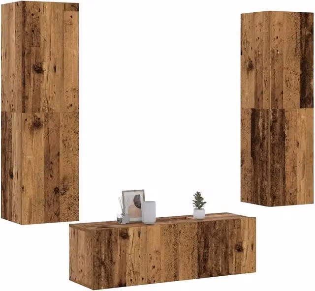 Mobili TV a Parete 3 pz-Set di 3 Credenza per TV sospesa Legno Antico in Legno Multistrato 777495