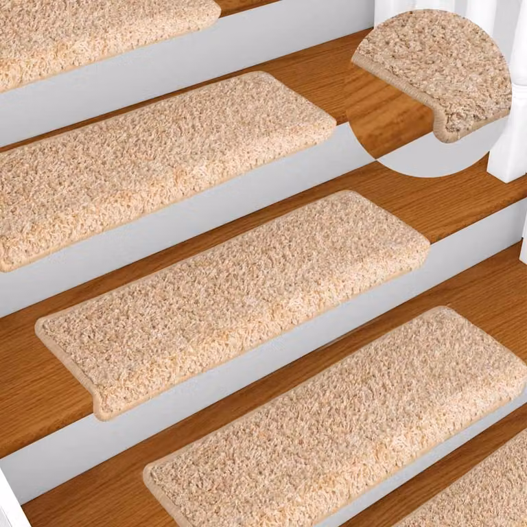 Set di 15 tappetini per scale vidaXL in polipropilene, colore oro e beige, forma rettangolare, L 65 x P 40 x H 4 cm