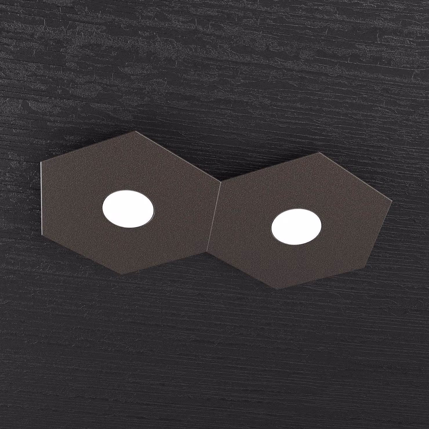 Plafoniera Industrial-Minimal Hexagon Metallo Marrone 2 Luci Led 12X2W