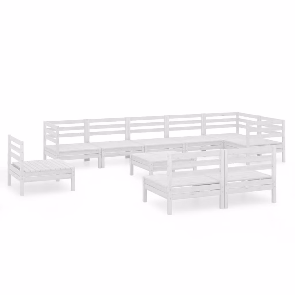Set Salotto da Giardino 10 pz in Legno Massello di Pino Bianco